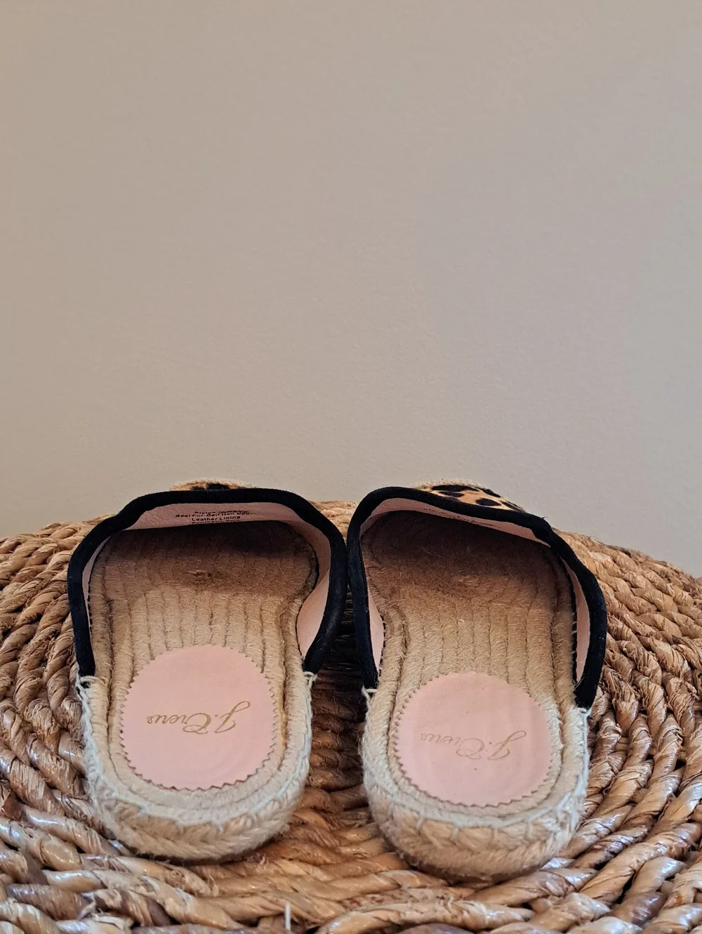 J.Crew Womens Preppy Leopard Print Calf Hair Slip On Espadrilles Flat Mules 7.5